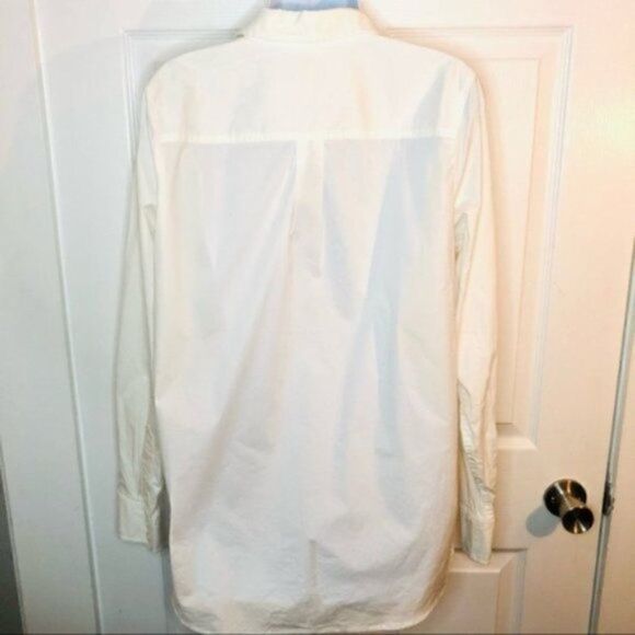 J.Crew Factory Beaded Pocket Half Button Down Cotton Tunic Shirt Ivory White M - Picture 7 of 8